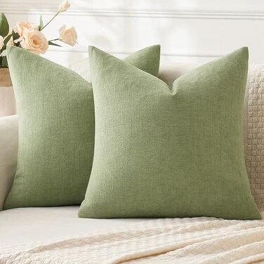 MIULEE Sage Green Chenille Couch Throw Pillow Covers, 18x18