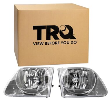 TRQ Driver and Passenger Side Headlight Assembly Set Chrome Housing