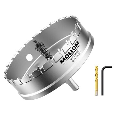 Mollom 4-23/32" (120mmHeavy Duty Carbide Hole Saw with 2 Pilot Bits
