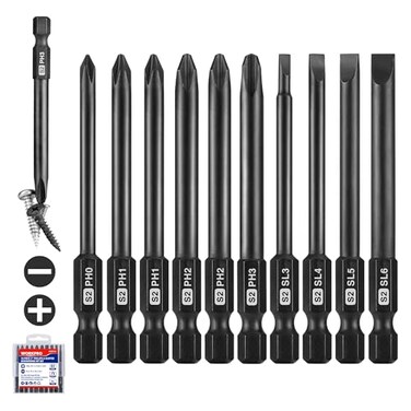 WORKPRO 10PCS PhillipsSlotted Driver Bits, S2 Steel Magnetic Tips