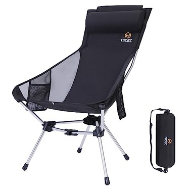 Nice C Ultralight Compact High Back Backpack Camp Chair (1 Black