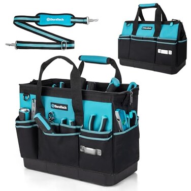 DURATECH 16" Heavy Duty Tool Bag with Hard Bottom and 18 Pockets
