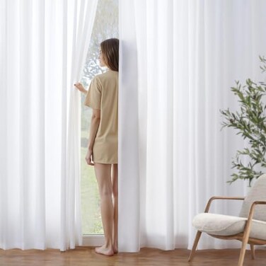 MIULEE White Semi Sheer Privacy Curtains Drapes 2 Panels 52W x 84L
