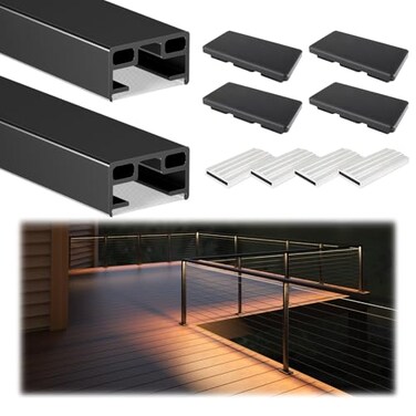 Muzata 2Pack 6'6" Black Aluminum LED Cable Railing Handrail HL12 BPA