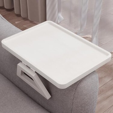 Danfoxer Couch Arm Tray,Bamboo Folding Sofa Tray,Sofa Armrest Trays Clip-On Couch Desk for Drinks,Snacks,Phone,Remote Control（White