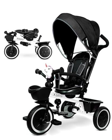 KRIDDO 7-in-1 Push Tricycle w/Parent Steering Handle, Ages 1.5 to 5 Years