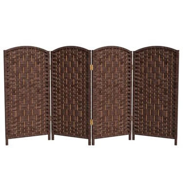 Red Lantern 3 ft. Short Diamond Weave Fiber Folding Screen - Dark Mocha - 4 Panel