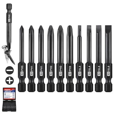 WORKPRO 10PCS Slotted Phillips Screwdriver Bit Set, Magnetic 1/4" Hex Shank