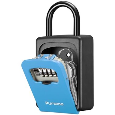 Puroma Key Lock Box Large with Code Lockbox Outdoor Wall Mount Safe 1 Blue