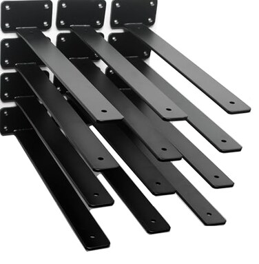 MHMYDZ 12 Pack - 14 inch Black Hidden L Shelf Bracket (1/5 Inch ThickedIron Floating Shelf Brackets Rustic Industrial Metal Brackets for Shelf Support
