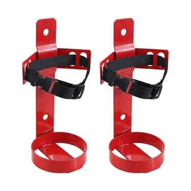 nawouk Fire Extinguisher Metal Bracket - Fire Extinguisher Mount - Wall Hanging Bracket with Adjustable Straps Heavy Duty Fixing Holder (2.5LB Red 2PCS