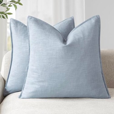 Foindtower Linen Solid Decorative Throw Pillow Covers 20x20 Inch Sky Blue