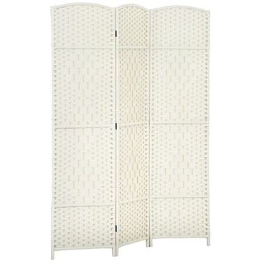 HOMCOM 3 Panel Room Divider 6 Ft Privacy Screen Hand-Woven White