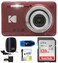 Kodak Pixpro FZ55 Digital Camera Bundle, Includes: SanDisk 128GB Memory Card, Hard Shell Camera Case, SD Card Reader and More (6 Items(Red