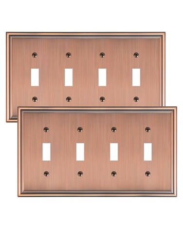 treewell 2-Pack Zinc Alloy Quad Toggle Light Switch Cover Plate, Solid Switch Cover