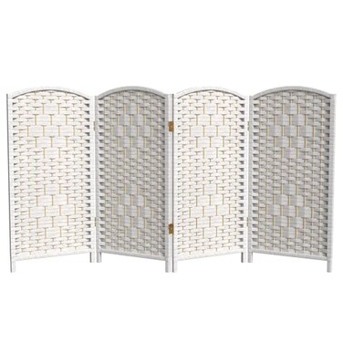 Red Lantern 3 ft. Short Diamond Weave Fiber Folding Screen - White - 4 Panel