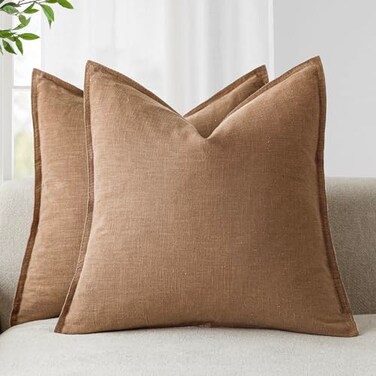 Foindtower Linen Solid Decorative Throw Pillow Covers 20x20 Light Brown