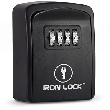 Iron LockSmall Wall Mount Key Lock Box for Keys Outside (Black