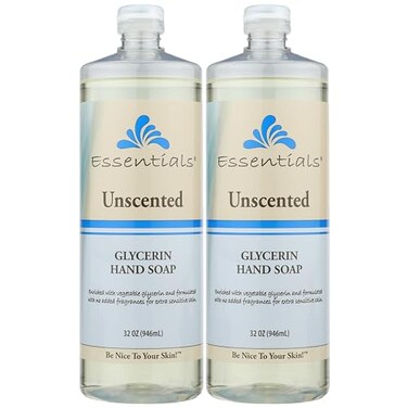 Essentials Clearly Glycerin Liquid Hand Soap Refill, Unscented, 32 fl oz, 2 Pack