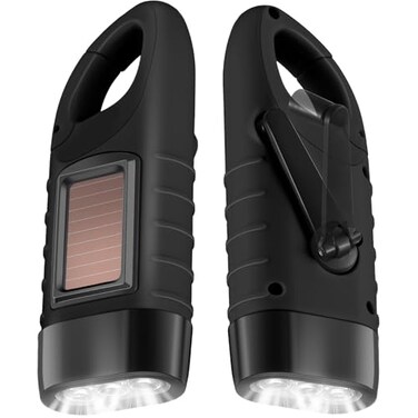 Leelosp 2 Pcs Hand Crank Solar Flashlight Emergency LED,Black