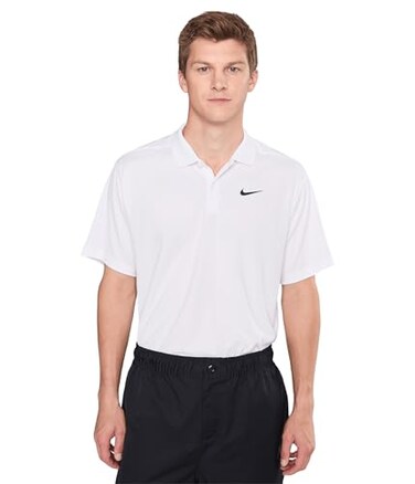 Nike, Mens, Dri-Fit Victory Solid Golf Polo, White/Black, Medium