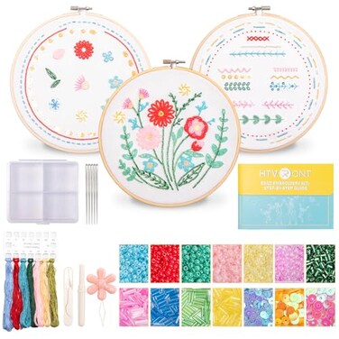 HTVRONT Bead Embroidery Kit for Beginners, 3 Sets, GiftsCrafts