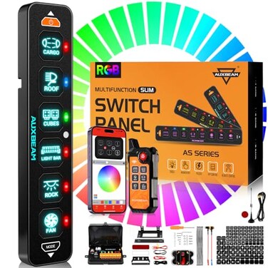 Auxbeam AS-600 Slim 6 Gang Switch Panel with Bluetooth APPWireless Remote