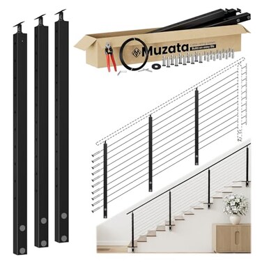 Muzata 8-12ft Side Mount Modular Cable Railing Kit for Stairs 36 Inch RW29