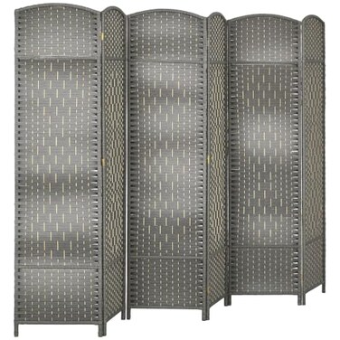 HOMCOM 6 Panel Room Divider 6 Ft Privacy Screen Hand-Woven Mixed Gray