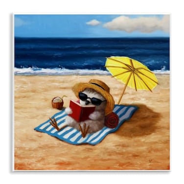 Stupell Industries 'Bird Sunbathing Reading Beach'Wall Plaque Art