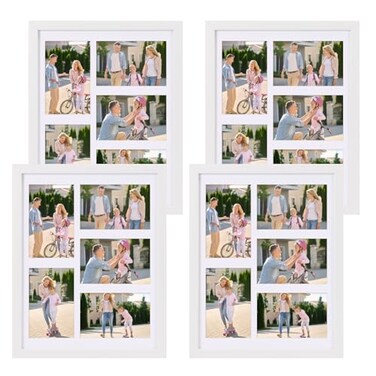 PHAREGE 4 Pack 5 Openings 4x6 Collage Picture Frame White, White Mat