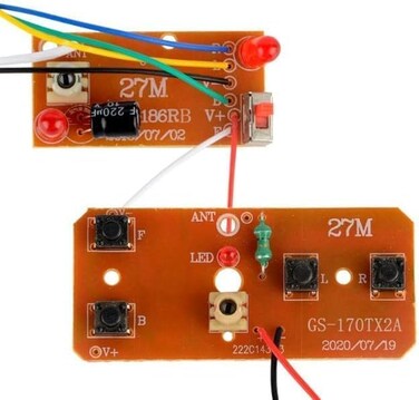 Jowxsx 2Pcs 27mhz Four-Way Remote Control Board Two-Way RC Transmitter and Receiver Toy Car Robot Model Accessories,DIY Toys Projects Four-Way Remote Control Remote and App Controlled Vehicles Accesso