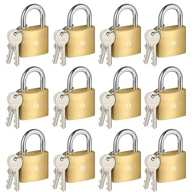 HOX Solid Brass Keyed-Alike Padlock, Hardened Steel Shackle, 30mm, 12-Pack