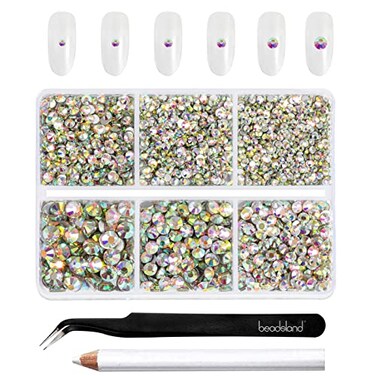 Beadsland Flatback Rhinestones, Crystal AB, Mixed 6 Sizes 4300pcs