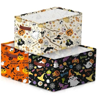 Boao 3 Pack Halloween Ghost Basket with Handles Collapsible