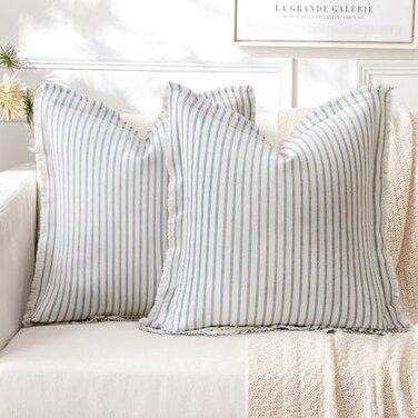 MIULEE Light Blue Striped Decorative Throw Pillow Covers, 20x20