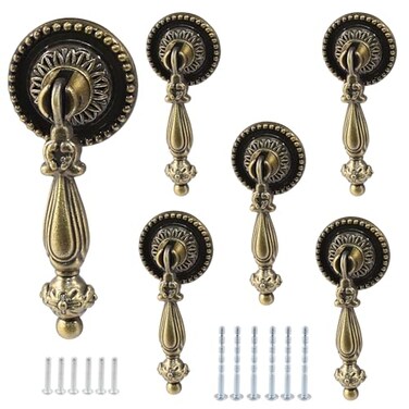 Bonsicoky 6PCS Antique Style Tear Drop Pulls, Bronze