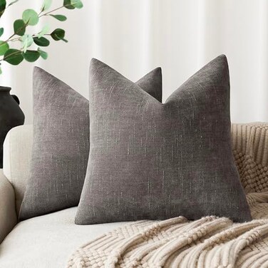 Foindtower Solid Textured Chenille Throw Pillow Covers 20x20 Inch,Charcoal