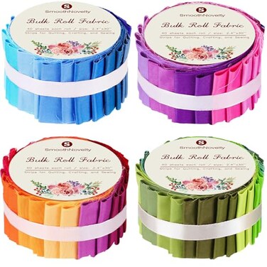 SmoothNovelty 160 Pcs 4 Rolls Fabric Strips, 2.44" x 39.3", Simple