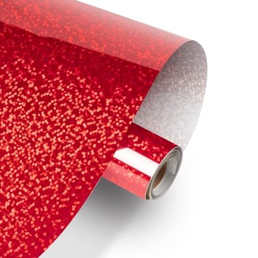 HTVRONT Holographic Glitter Red Permanent Vinyl Roll, 12" x10FT, for Crafts