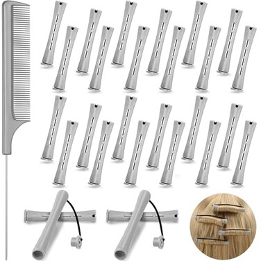 Chuangdi 24 Pcs Cold Wave Hair Perm Rods with Tail Comb, Grey, 0.59 Inch