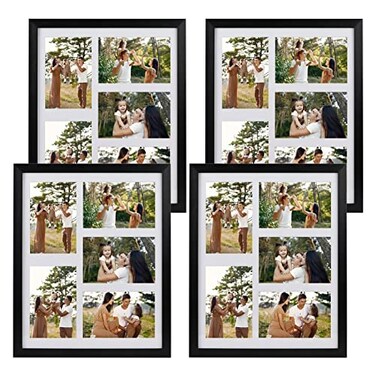 PHAREGE 4 Pack 5 Openings 4x6 Collage Picture Frame Black, White Mat