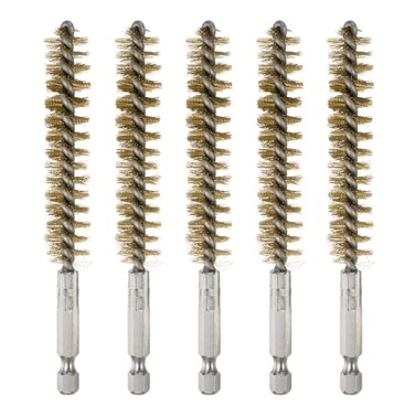 HARFINGTON 5Pcs Bore Brush Brass 14mm Dia with Handle 1/4 Inch Hex Shank