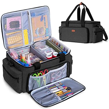 LUXJA Large Capacity Craft Bag with Shoulder Strap, Black