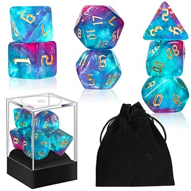 Junkin DND Dice Set Glitter Sparkle Cosmic Mixed Polyhedral DND Dice