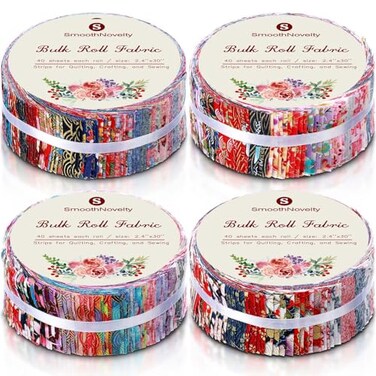 SmoothNovelty 160 Pcs 4 Rolls Fabric Strips, 2.44" x 39.3", Japanese Style