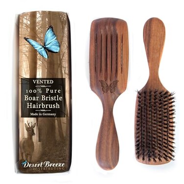 Desert Breeze Distributing Vented Boar Bristle Hair Brush for Blow Drying, Walnut, Made in Germany