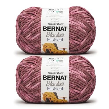 Bernat Blanket Mist-ical Crochet Soft Chenille Yarn, Berry, 2-Pack