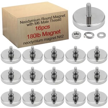 Flutesan 16pc Strong Round Mounting Magnet with Bolt, 1.65"-160lb-M6 Silver
