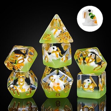 Cusdie 7-Die Dice DND, Polyhedral Dice Set Filled with Animal (Rabbit